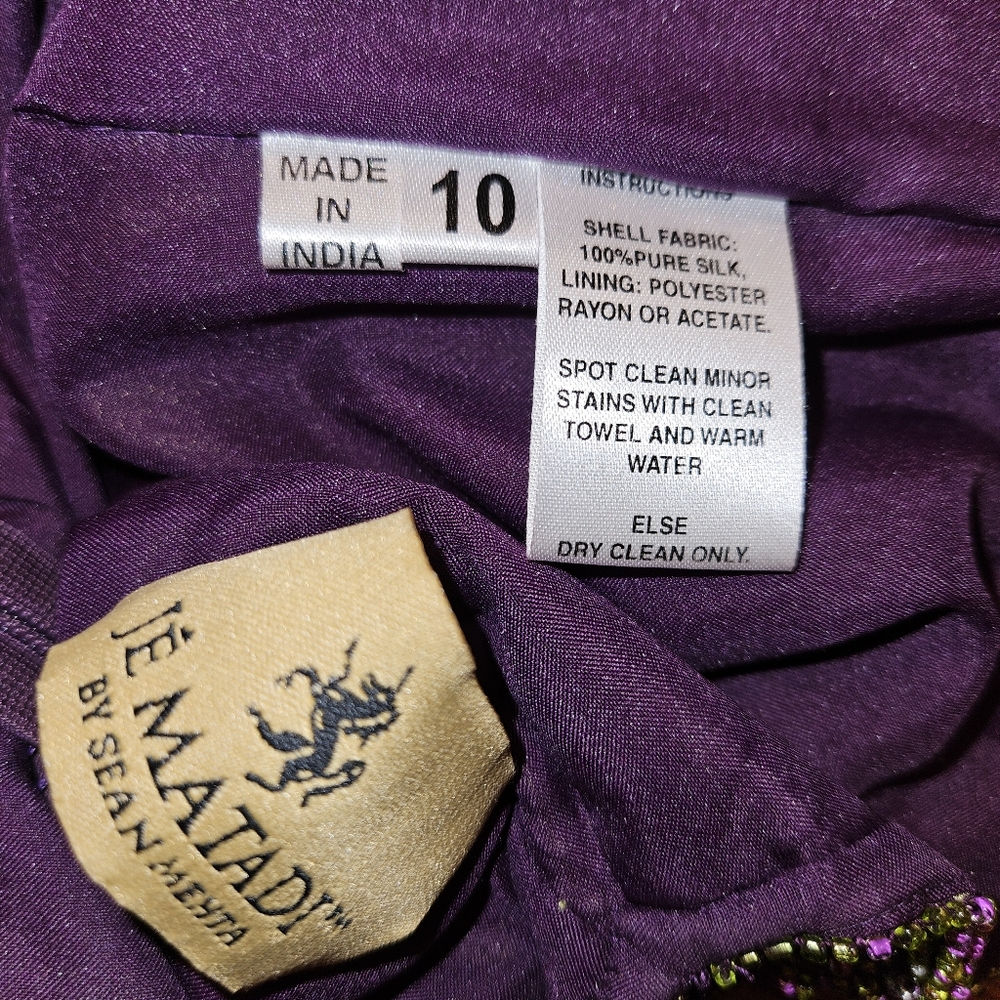 Je Matadi Gown Beaded Silk Fabric Shell Prom Formal Glam Purple Green Dress - Picture 11 of 17